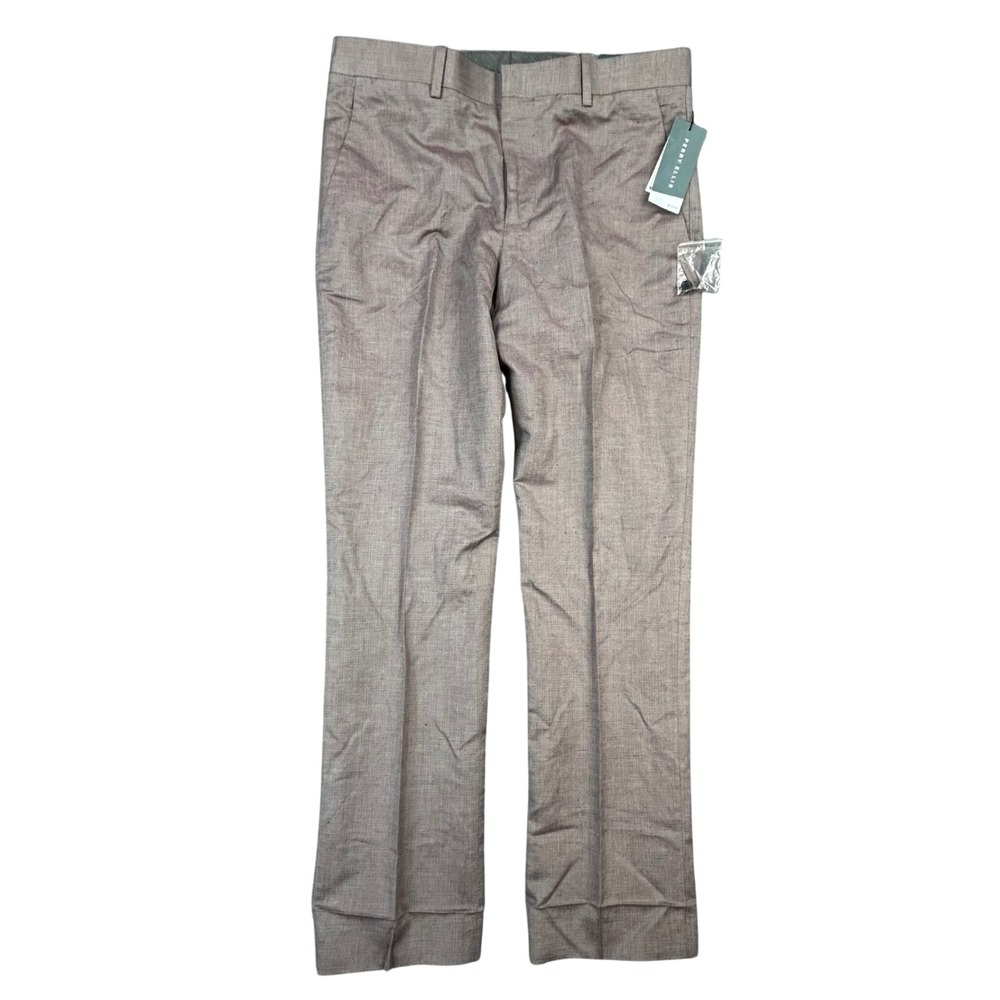 Perry Ellis Linen Blend Dress Pants Mens 32x30 Purple Brown Slim Fit Flat Front